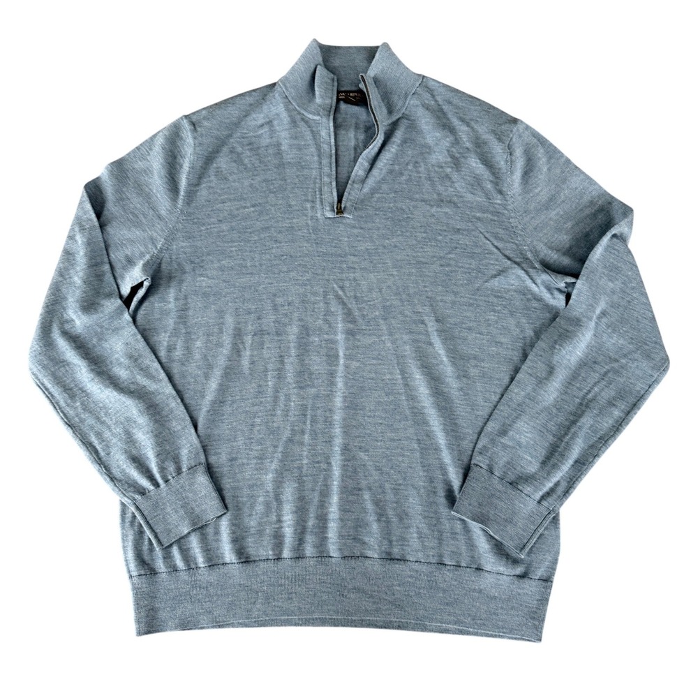 Banana Republic Mens L Blue 100% Extra Fine Merino Wool Quarter Zip Sweater